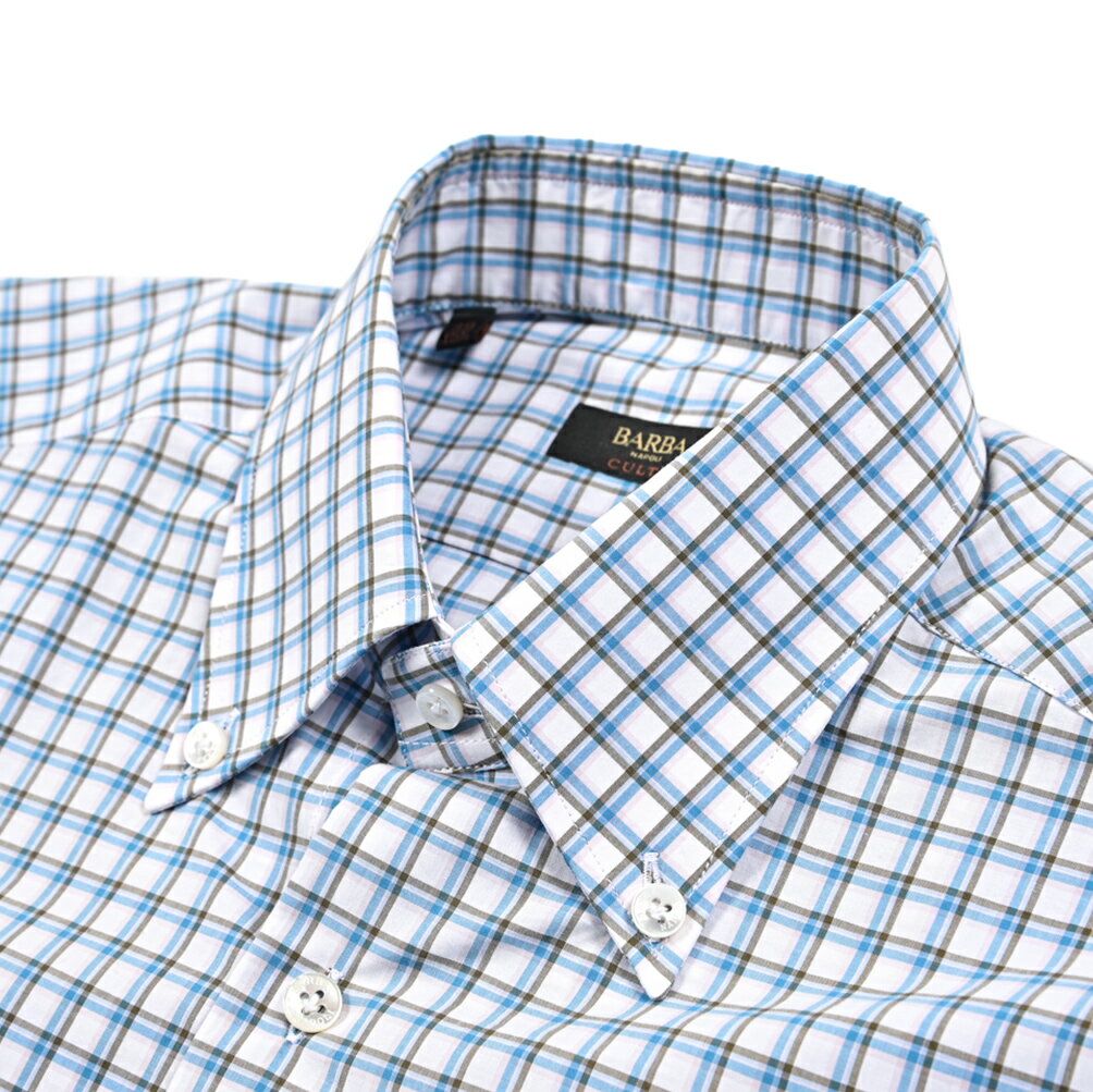 【春夏先行セール】【半額以下】 バルバ BARBA CULTO ドレスシャツ ワイシャツ ボタンダウン 長袖 メンズ コットン 100% チェック ホワイト ブルー イタリア ブランド MADE IN ITALY