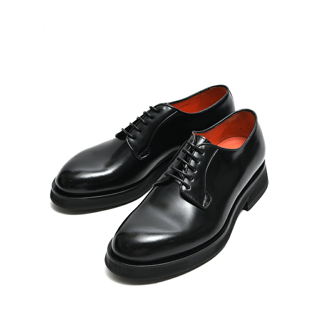 【SALE】 サントーニ Santoni ダービー レザーシューズ アンティークドレザー メンズ ブラック ラウンドトゥ 外羽根式 レースアップ ハーフソール マッケイ製法 イタリア ブランド MADE IN ITALY