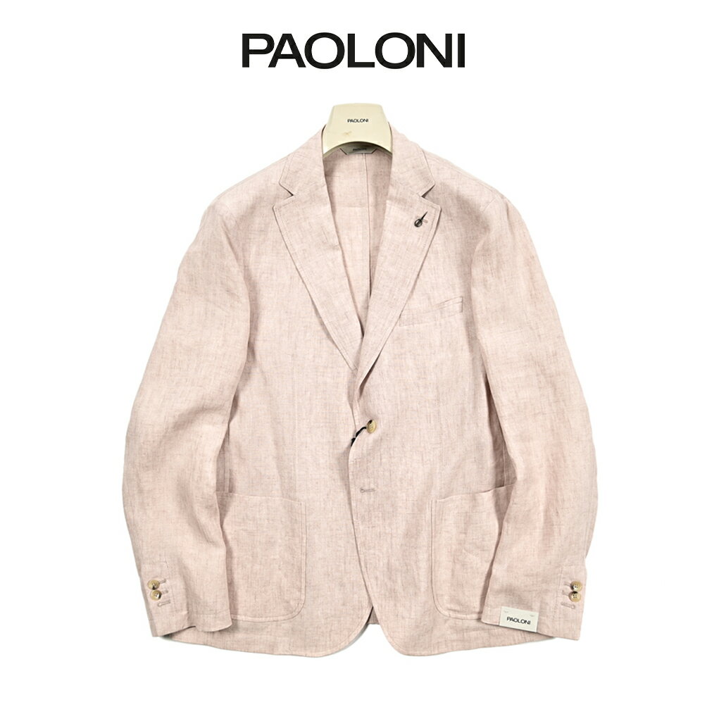 【半額以下】 パオローニ PAOLONI MANIFATTURA テーラード 麻ジャケット 2Bシングル ノッチドラペル 春夏 メンズ リネン 100% ライトピンク イタリア ブランド ブートニエール 3611G257