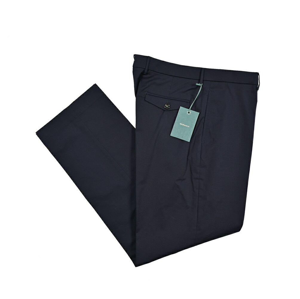 【クリアランス】【半額以下】 ベルウィッチ BERWICH LUCANO LONG ルカーノ コットンスラックス ノータック ノープリーツ ワイドパンツ 春夏 メンズ コットンストレッチ ネイビー イタリア ブランド MADE IN ITALY