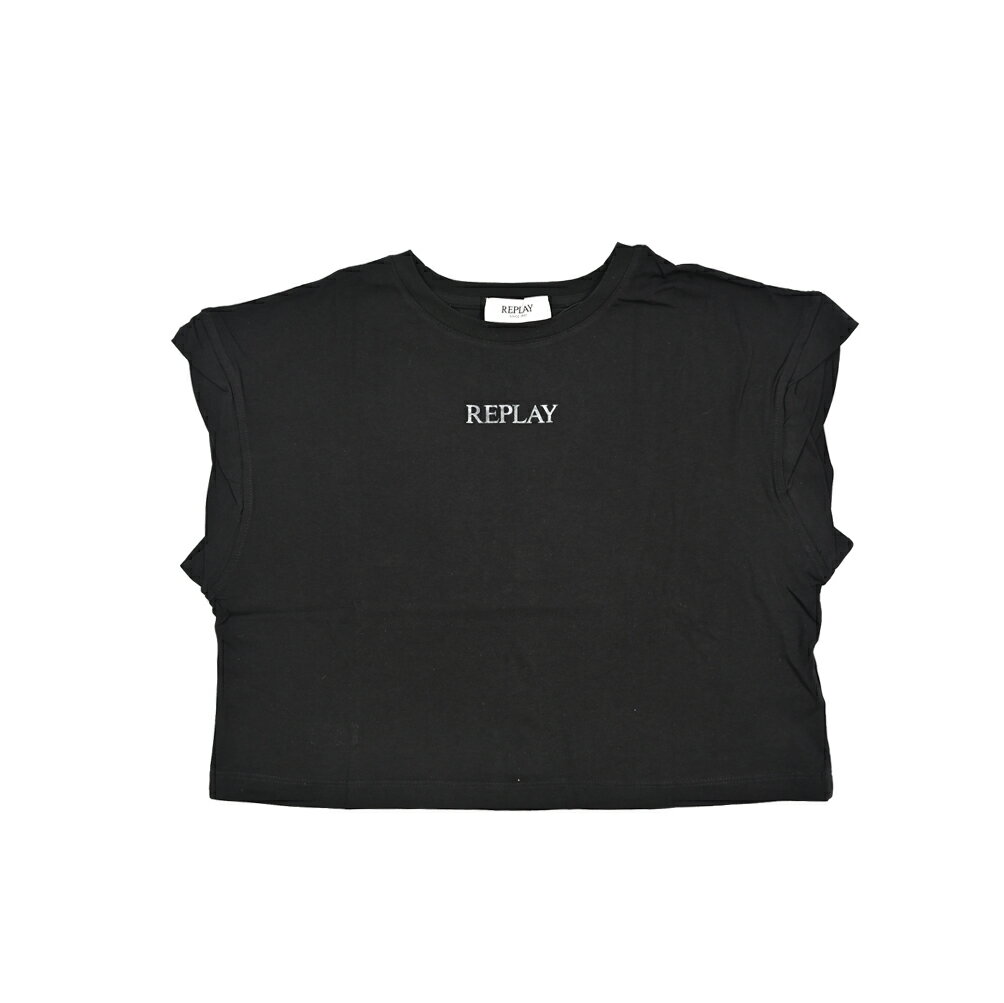 乐天商城 - 【半額以下】【60％OFF】 リプレイ REPLAY クロップド Tシャツ ノースリーブ カットソー クルーネック ワイドシルエット 春夏 レディース コットン100% ロゴ ブラック イタリア ブランド
