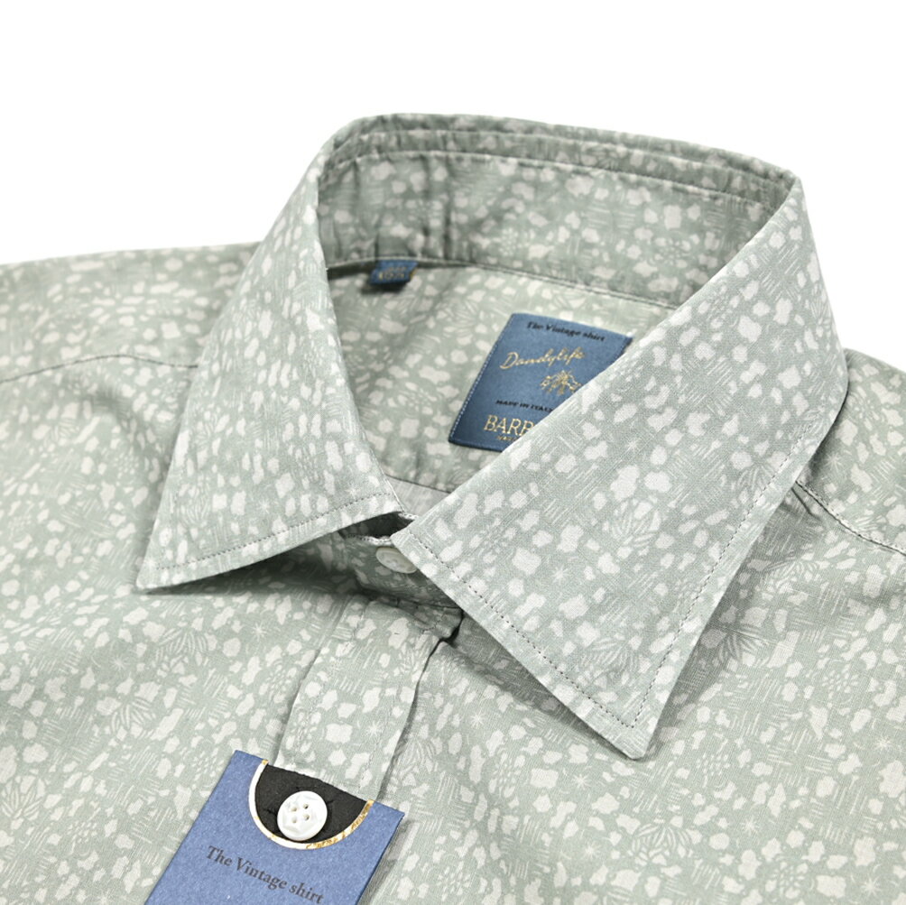 【春夏先行セール】【半額以下】 バルバ BARBA DANDYLIFE The Vintage Shirt ドレスシャツ カジュアルシャツ ワイドカラー 長袖 メンズ コットン 100% ボタニカル 総柄 グリーン イタリア ブランド MADE IN ITALY