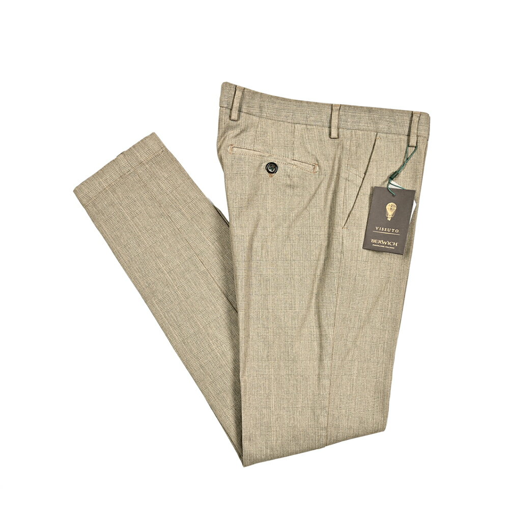 【ファイナルクリアランス】【半額以下】 ベルウィッチ BERWICH MORELLO モレロ スラックス ノータック パンツ ストレッチ 秋冬 メンズ コットン グレンチェック ベージュ イタリア ブランド MADE IN ITALY