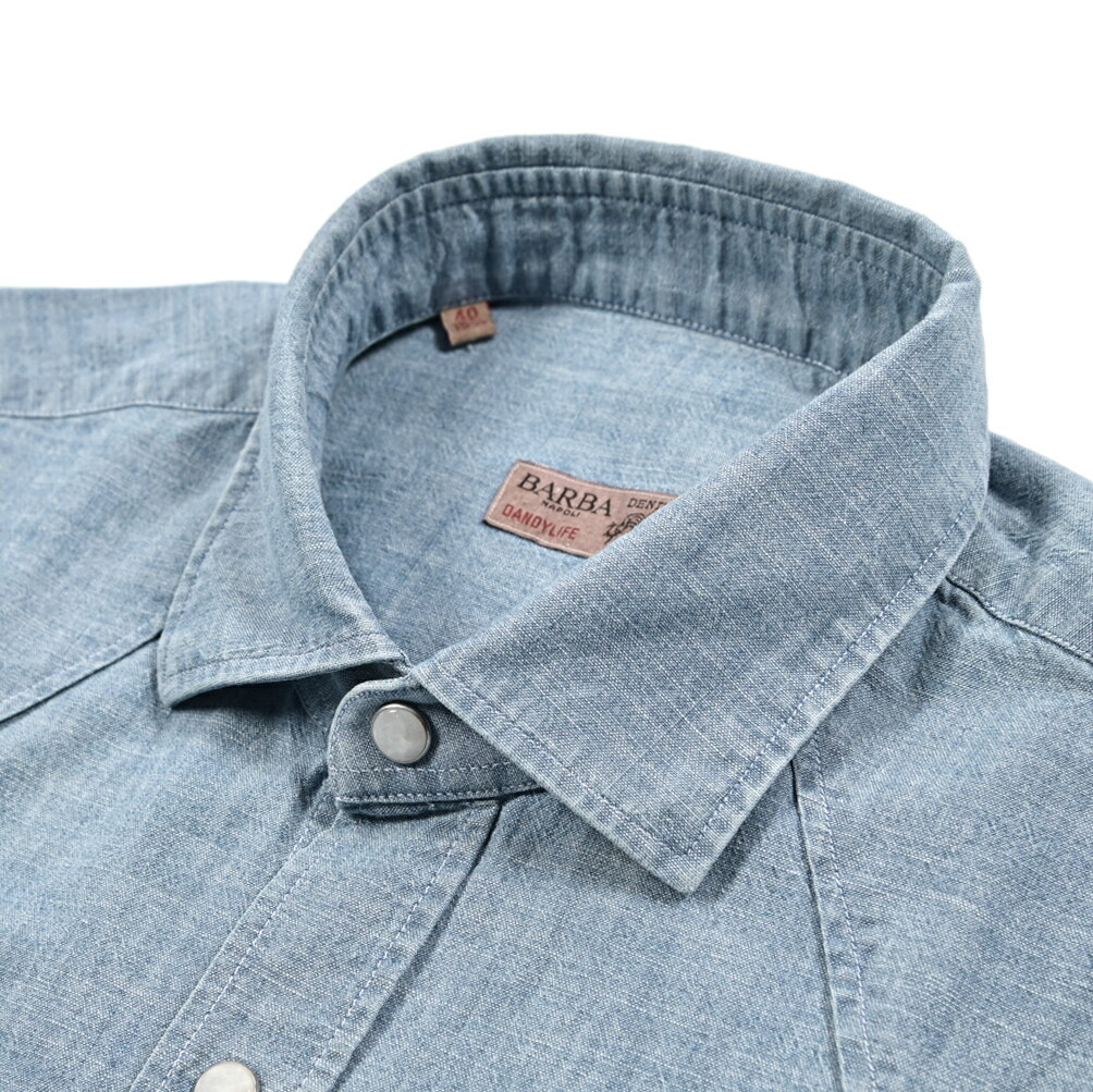 Rakuten - 【春夏先行セール】【半額以下】 バルバ BARBA DANDYLIFE DENIM デニムシャツ カジュアルシャツ ワイドカラー スナップボタン 胸ポケット 長袖 メンズ コットン 100% ブルー イタリア ブランド MADE IN ITALY