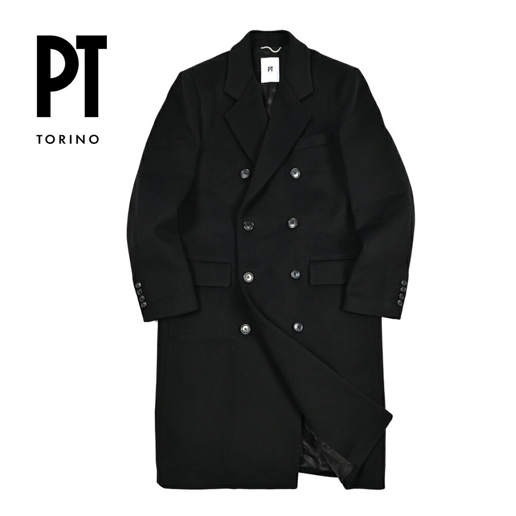 【新春初売り】 ピーティートリノ PT TORINO カシミヤ混 チェスターコート 8Bダブルブレスト 秋冬 メンズ アウター ヴァージンウール カシミヤ ブラック イタリア ブランド PT01 MADE IN ITALY