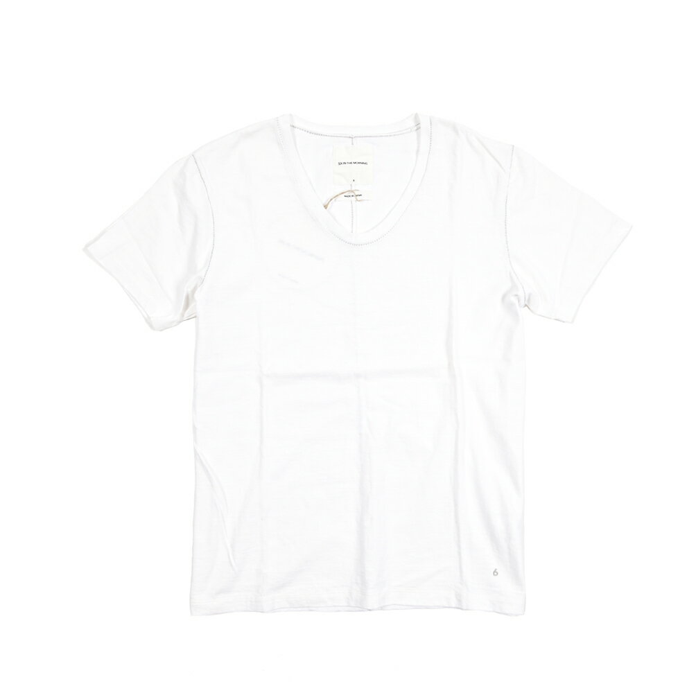Rakuten - シックスインザモーニング SIX IN THE MORNING Tシャツ カットソー Uネック 半袖 春夏 メンズ コットン 100% ワンポイントロゴ ホワイト MADE IN JAPAN
