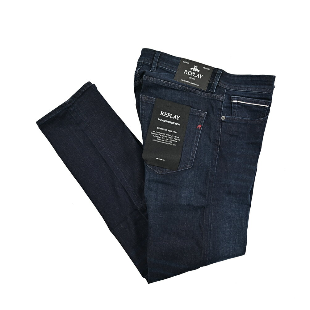 Rakuten - 【SALE】【半額以下】 リプレイ REPLAY GROVER グローバー デニムジーンズ ストレッチパンツ メンズ STRAIGHT FIT ストレートフィット POWER STRETCH コットン ネイビー イタリア ブランド MA972Z
