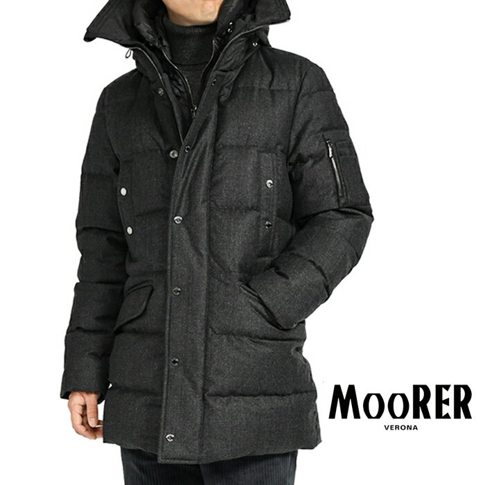 【スーパーSALE】【半額以下】 ムーレー MOORER 23-24AW GRIMA-FFL グリマ ACQUA PROOF ダウンジャケット 高機能撥水ウール フーディーブルゾン N-3B コート 秋冬 メンズ アウター グレー イタリア ブランド MADE IN ITALY