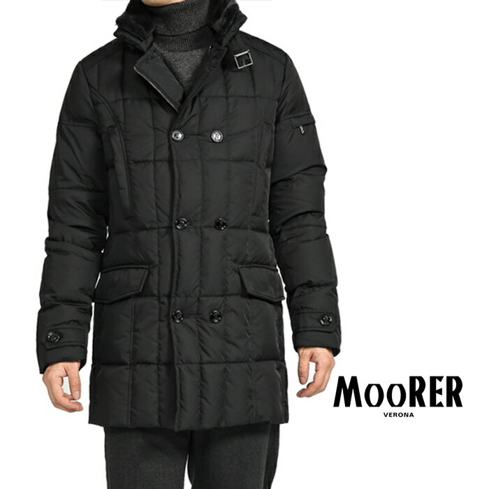 ムーレー ダウンジャケット メンズ 【SALE】 ムーレー MOORER 23-24AW さらにお値下げ！ MORRIS-KM モリス 立襟ファー付 ダウンジャケット セミダブルブレスト コート 秋冬 メンズ アウター 撥水 形状記憶 高密度ポリエステル ブラック イタリア ブランド MADE IN ITALY