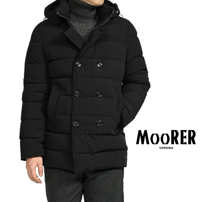 ムーレー ダウンジャケット メンズ 【SALE】 ムーレー MOORER 23-24AW さらにお値下げ！ FLORIO-KN フローリオ ACQUA RESISTANT ダウンジャケット セミダブルブレスト フード付ブルゾン 秋冬 メンズ アウター 撥水透湿性ストレッチナイロン ブラック MADE IN ITALY