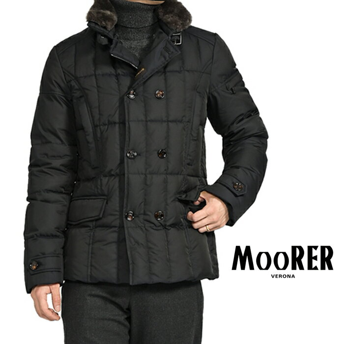  ムーレー MOORER 23-24AW さらにお値下げ！ SIRO-KM シーロ 立襟ファー付 ダウンジャケット セミダブルブレスト ブルゾン 秋冬 メンズ アウター 撥水 形状記憶 高密度ポリエステル ネイビー イタリア ブランド MADE IN ITALY