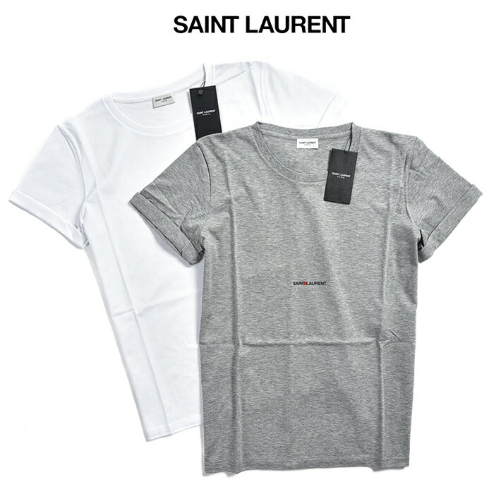 サンローラン SAINT LAURENT ロゴ Tシャツ 半袖 ラウンドネック 春夏 メンズ コットン 100％ グレー ホワイト 2色展開 フランス パリ ブランド MADE IN ITALY