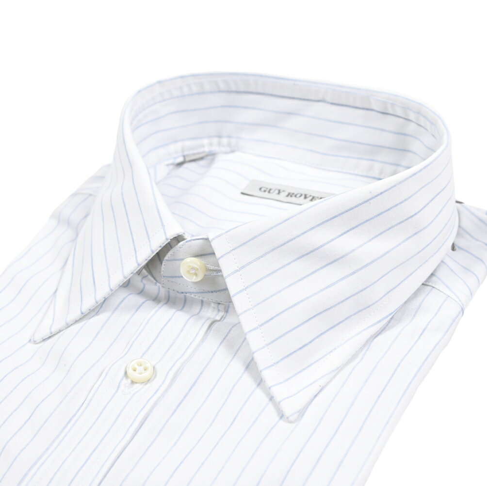 Rakuten - 【SALE】 ギローバー GUY ROVER ドレスシャツ ワイシャツ レギュラーカラー 長袖 メンズ コットン 100% ピンストライプ ホワイト イタリア ブランド MADE IN ITALY