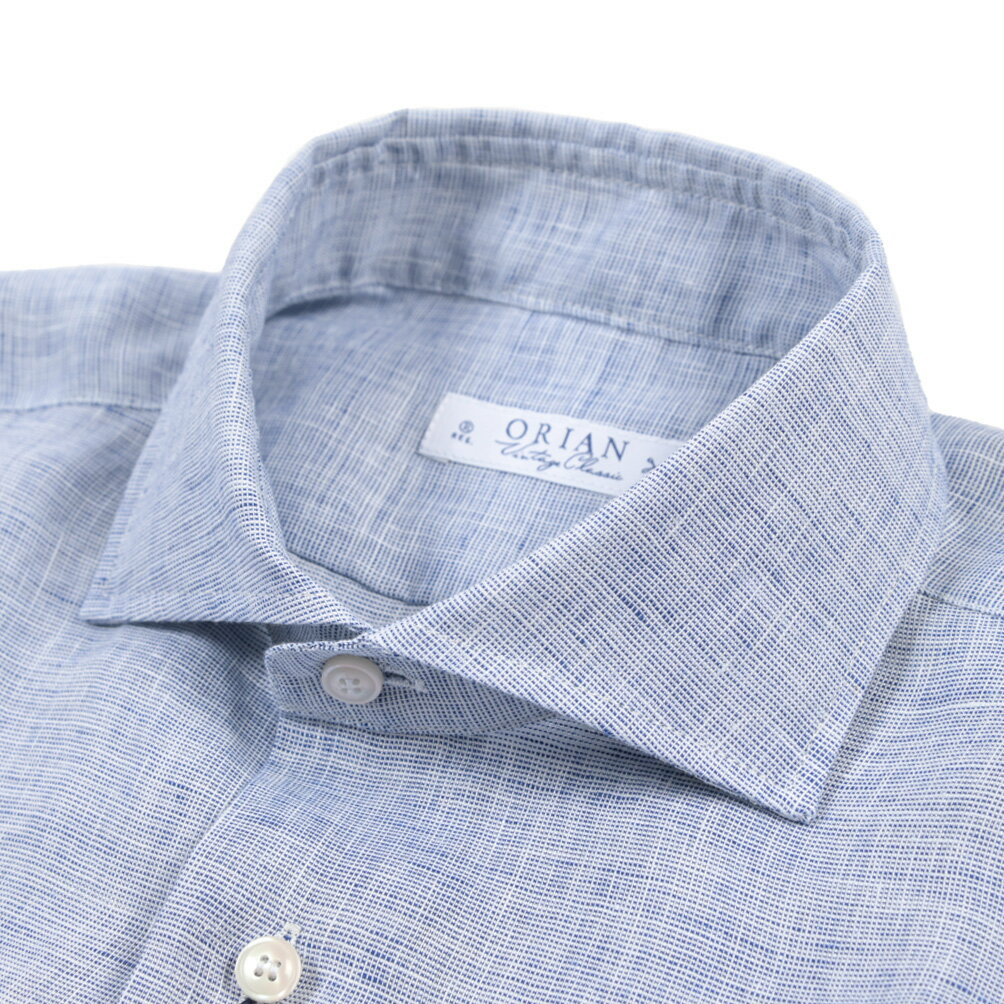樂天商城 - 【春夏先行セール】【28％OFF】 オリアン ORIAN 【2026年 春夏新作】 Vintage Classic ヴィンテージ クラシック 麻シャツ ドレスシャツ ホリゾンタルカラー 長袖 メンズ リネン 100% 織柄 ブルー イタリア ブランド