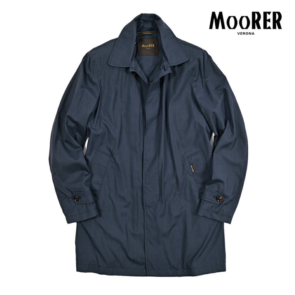 【クーポンで半額】 ムーレー MOORER VITTOR-GO シルク混 ステンカラーコート フライフロント 春夏 秋 3シーズン メンズ ライトアウター ヴァージンウール シルク ネイビー イタリア ブランド MADE IN ITALY