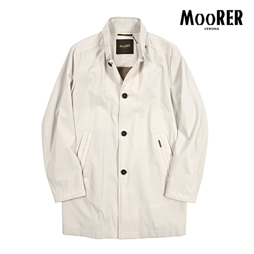 Rakuten - 【春夏先行セール】【半額以下】 ムーレー MOORER HEKTOR-KN スタンドカラーコート フード内蔵 春夏 秋 3シーズン メンズ ライトアウター ACQUA RESISTANT 撥水透湿 2軸方向ストレッチマットナイロン オフホワイト イタリア ブランド MADE IN ITALY