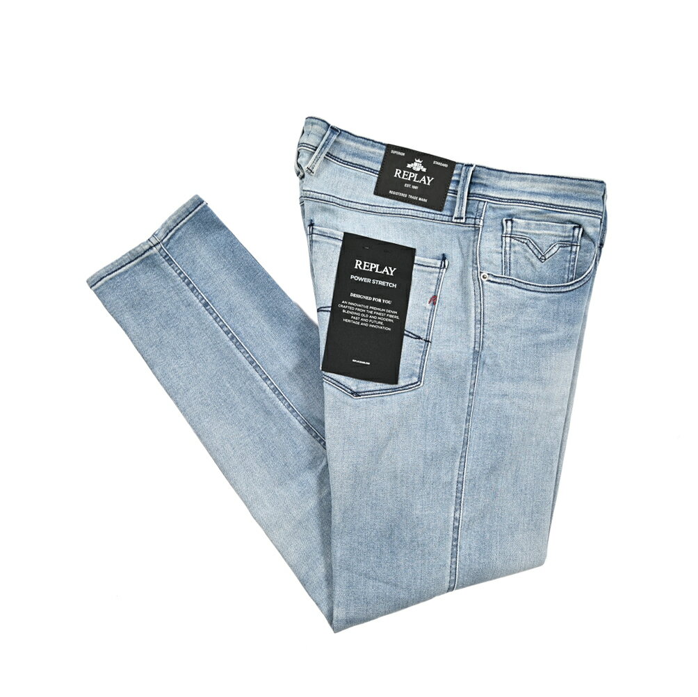 Rakuten - 【SALE】【半額以下】 リプレイ REPLAY ANBASS アンバス デニムジーンズ ストレッチパンツ メンズ SLIM FIT スリムフィット POWER STREYCH パワーストレッチ コットン ウォッシュドブルー イタリア ブランド M914Y