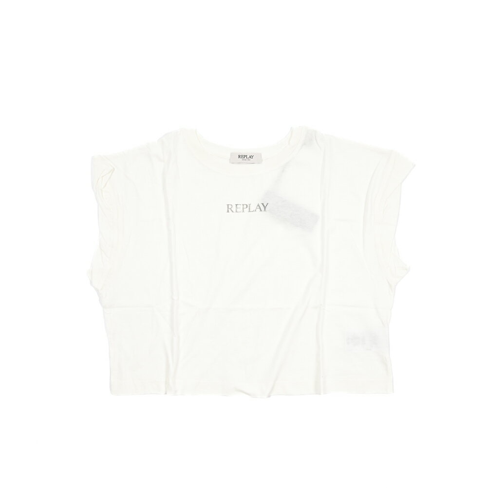 Rakuten - 【半額以下】【60％OFF】 リプレイ REPLAY クロップド Tシャツ ノースリーブ カットソー ワイドシルエット クルーネック 春夏 レディース コットン 100% ロゴ ホワイト イタリア ブランド