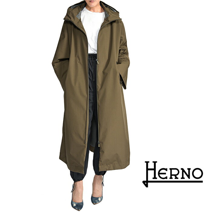 【スーパーSALE】【P20倍】 ヘルノ HERNO 【2026年 春夏新作】 FUNCTIONAL WARDROBE フーディーコート 春夏 秋 3シーズン レディース ライトアウター PRO-METEO 2レイヤー 撥水 防風 透湿 カーキグリーン イタリア ブランド MADE IN ITALY