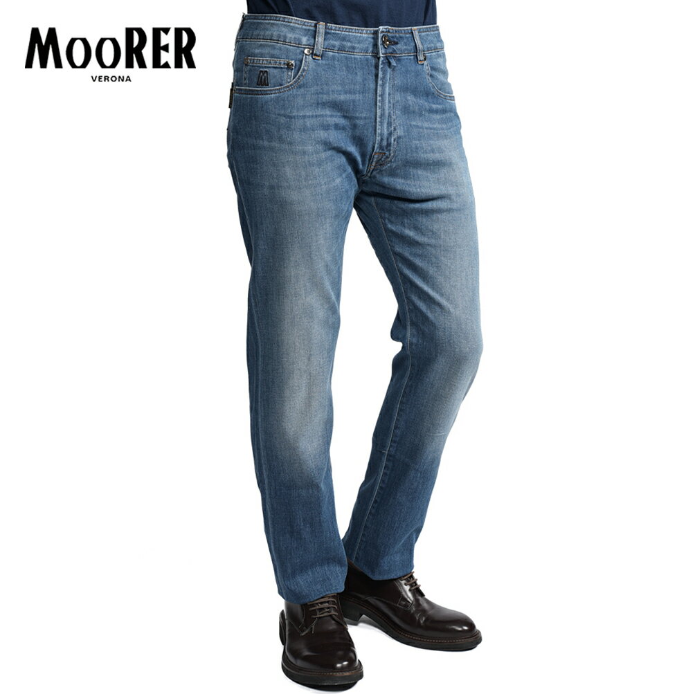 Rakuten - 【スーパーSALE】【半額以下】 ムーレー MOORER PAVEL-PS705 デニムジーンズ 5ポケット パンツ メンズ レギュラーフィット Japanese Fabric ライトオンス コットンストレッチ ブルー イタリア ブランド MADE IN ITALY