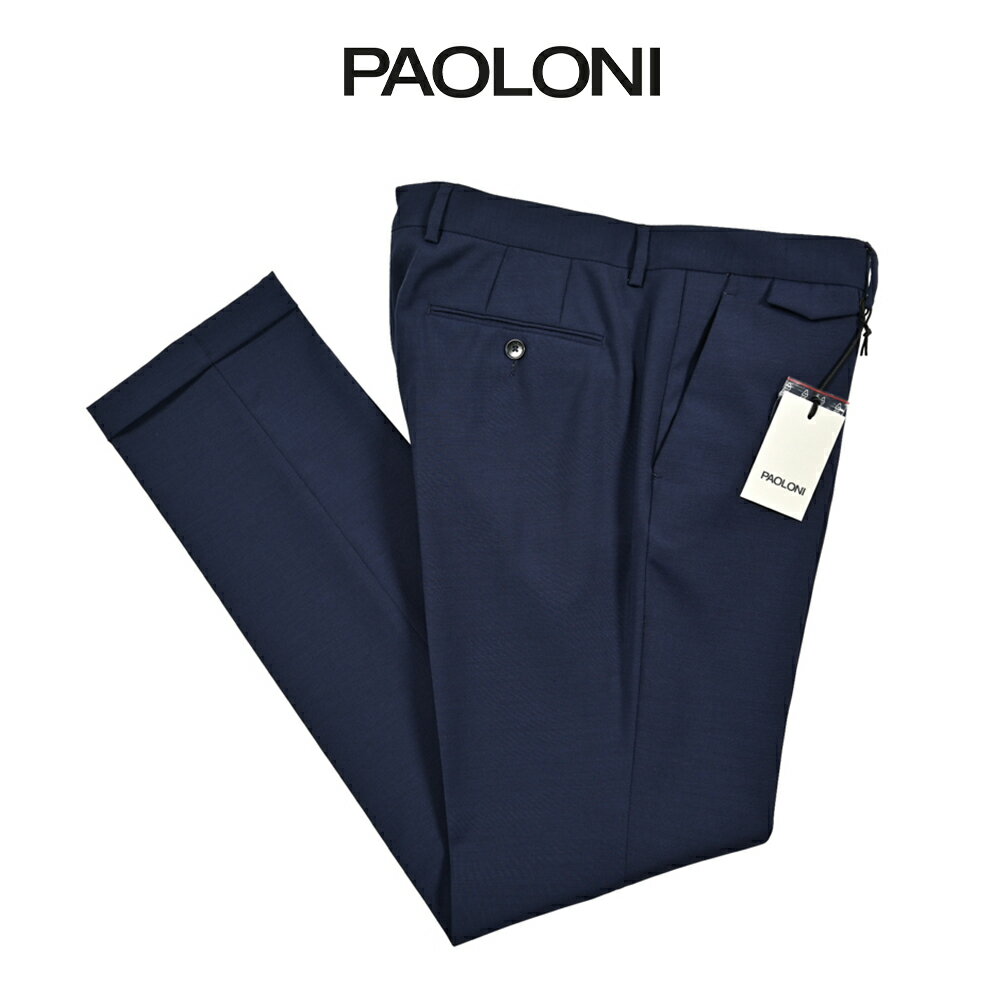 【SALE】 パオローニ PAOLONI スラックス ノータック パンツ 春夏 秋 3シーズン メンズ ウールストレッチ ネイビー イタリア ブランド 3611P102