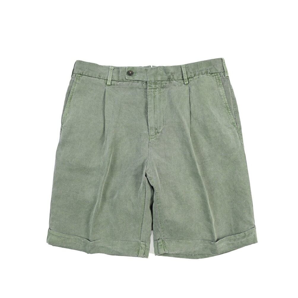 樂天商城 - 【春夏先行セール】【40％OFF】 ベルウィッチ BERWICH BERMUDA 1P-GD バミューダ 麻混 ショーツ ワンタック ハーフパンツ ショートパンツ 春夏 メンズ 製品染め リヨセル リネン グリーン イタリア ブランド MADE IN ITALY