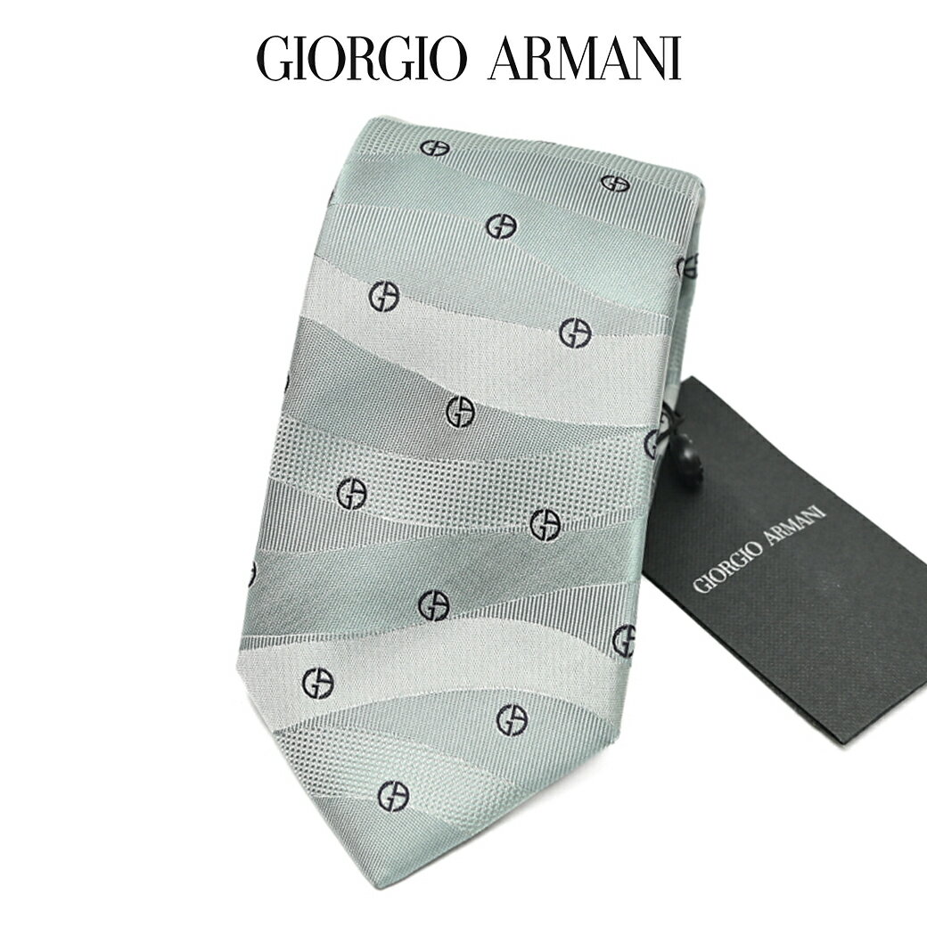 Rakuten - 【SALE】【半額以下】【P20倍】 ジョルジオ アルマーニ GIORGIO ARMANI ネクタイ オールシーズン メンズ シルク 100% 総柄 ロゴ ミントグリーン イタリア ブランド MADE IN ITALY ビジネス ギフト プレゼント ラッピング無料