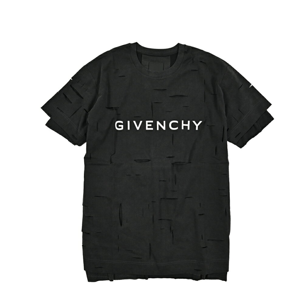 【SALE】 ジバンシー GIVENCHY レイヤードTシャツ 半袖 ダメージ加工 春夏 メンズ DESTROYED EFFECT T-SHIRT デストロイドエフェクト コットン 100% ロゴ ブラック フランス パリ ブランド
