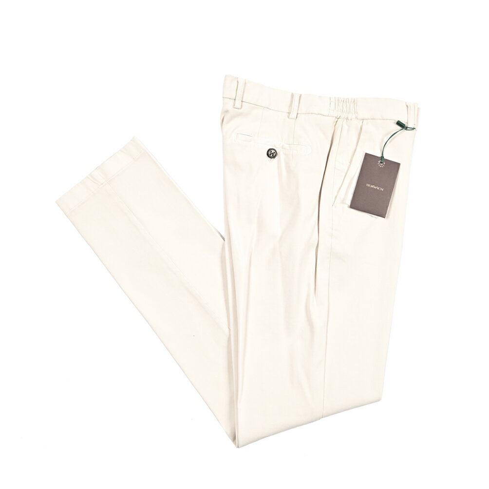 【クリアランス】【半額以下】 ベルウィッチ BERWICH MORELLO ELAX-GD モレロ コットンスラックス ノータック チノ パンツ 秋冬 メンズ コットン ビスコース ストレッチ オフホワイト イタリア ブランド MADE IN ITALY