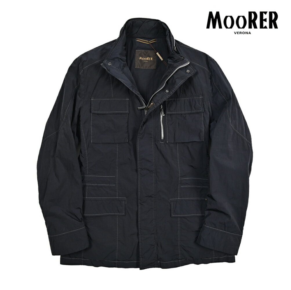 Rakuten - 【春夏先行セール】【半額以下】 ムーレー MOORER MANOLO-4D フィールドジャケット M-65 スタンドカラーブルゾン 春夏 秋 3シーズン メンズ ライトアウター ポリアミド 100% ネイビー イタリア ブランド MADE IN ITALY