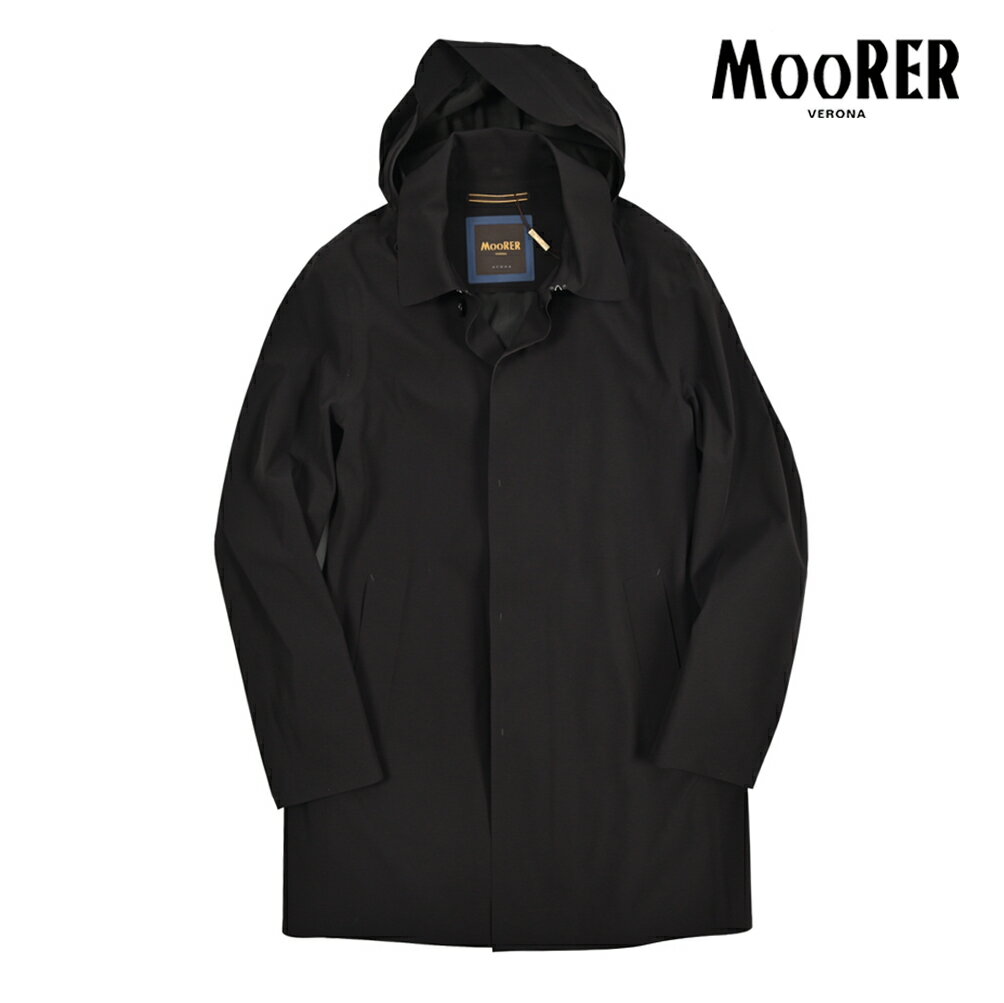 Rakuten - 【春夏先行セール】 ムーレー MOORER AGNONE-GS ステンカラーコート 着脱可能フード付 レインコート 春夏 秋 3シーズン メンズ ライトアウター ACQUA PROOF 防水透湿 高機能ストレッチナイロン ブラック イタリア ブランド MADE IN ITALY