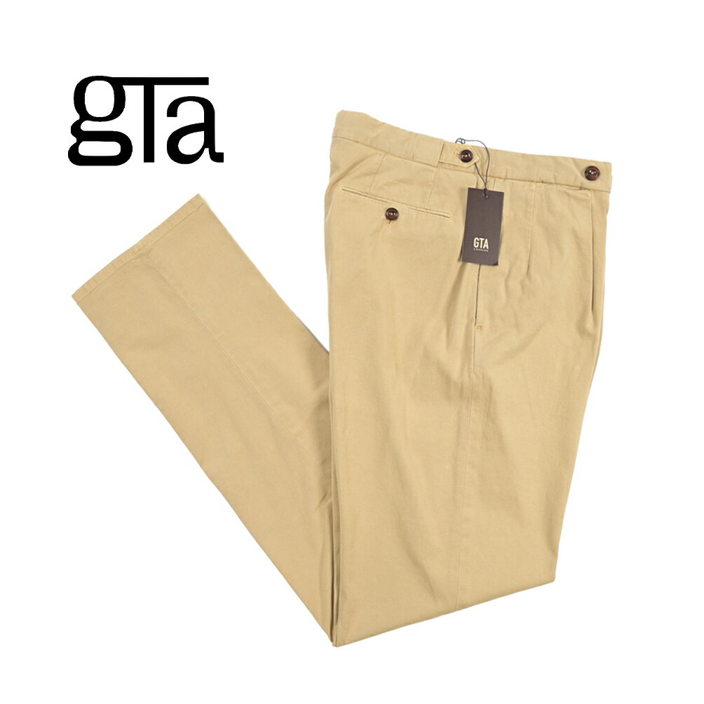  ジーティーアー GTA SERGIO セルジオ COMFORT コンフォート コットンスラックス ワンタック インプリーツ チノ パンツ 春夏 メンズ 製品染め コットン ストレッチ ベージュ イタリア ブランド