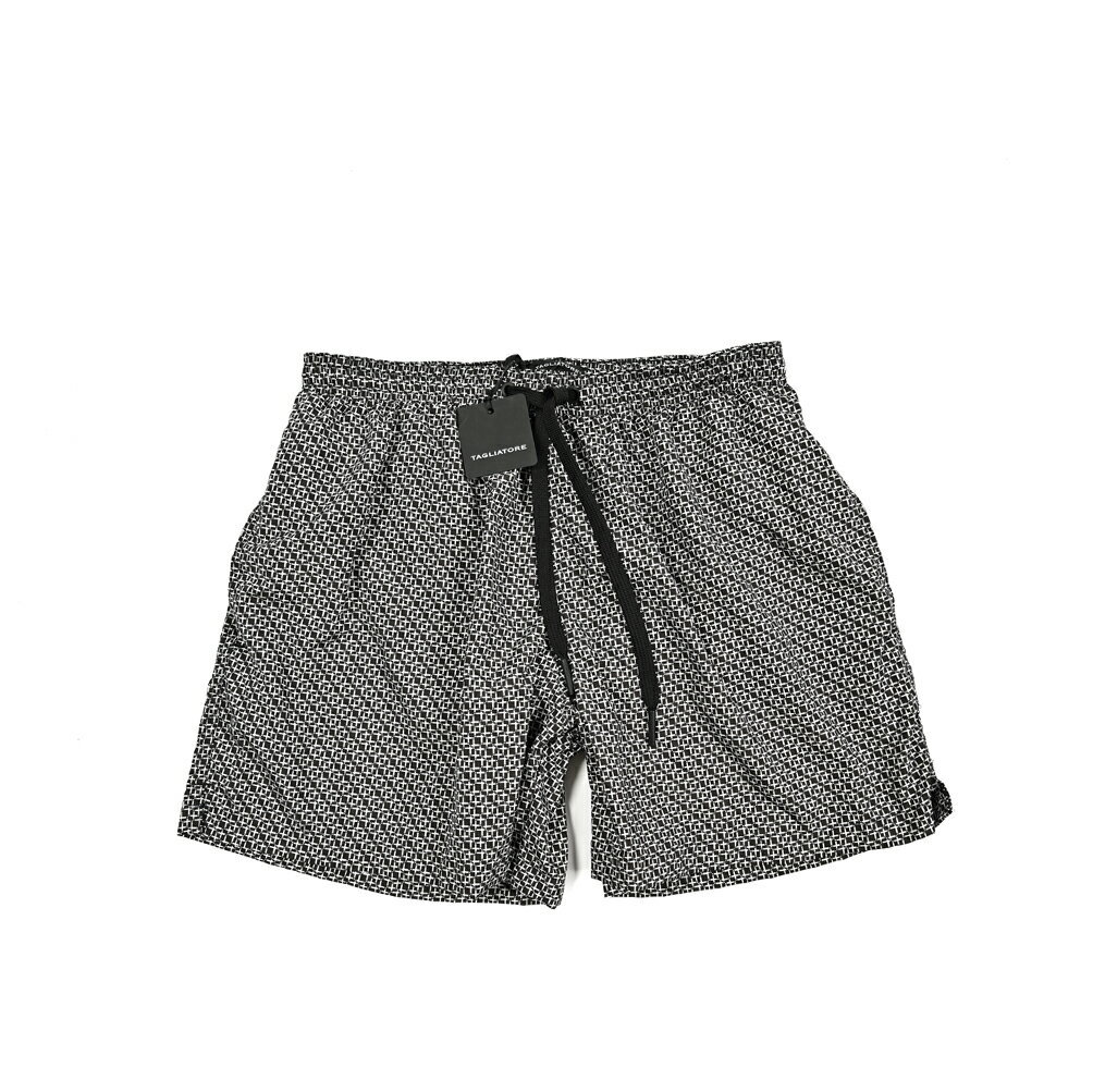【P20倍】 タリアトーレ TAGLIATORE 【2025年 春夏新作】 水着 スイムウェア ショーツ 海パン ショートパンツ ウエストゴム ドローコード 春夏 メンズ ポリエステル 100% 総柄 ブラック イタリア ブランド MADE IN ITALY