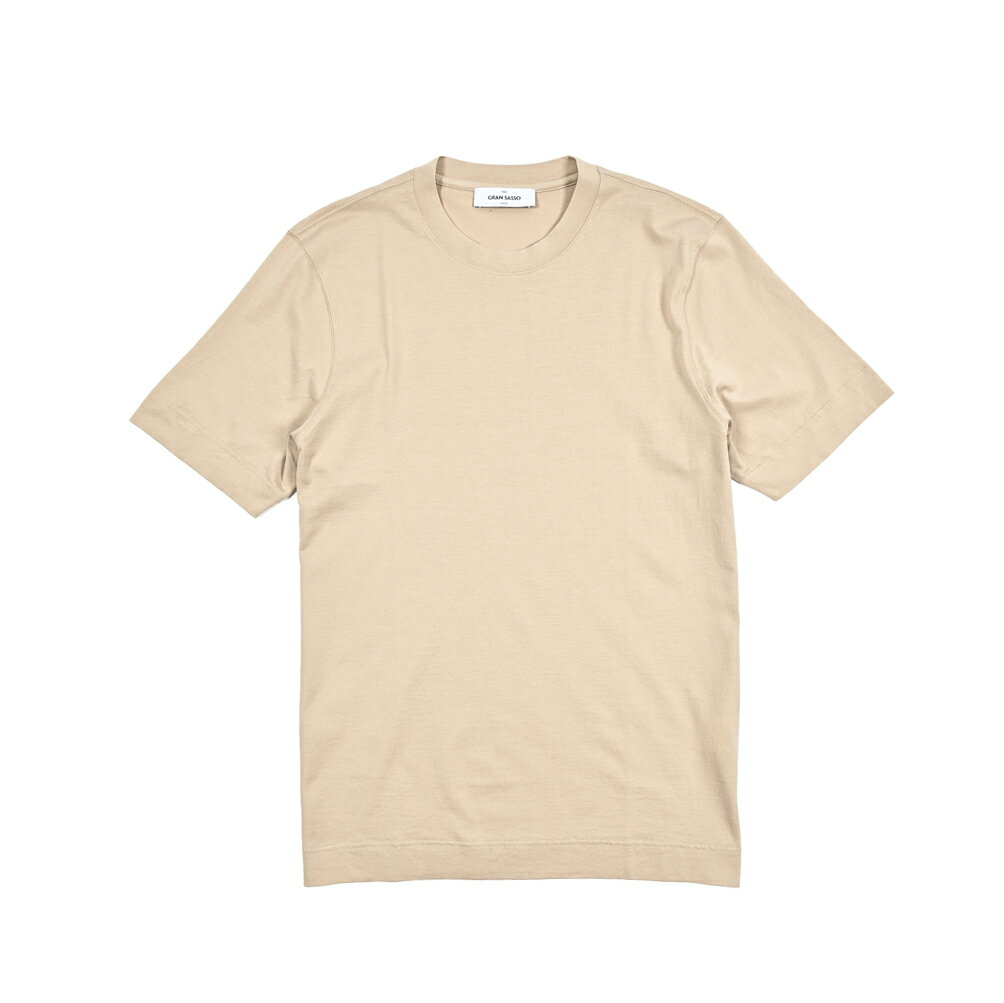 【新春初売り】【半額以下】 グランサッソ GRAN SASSO Tシャツ コットンスムース カットソー 半袖 クルーネック 春夏 メンズ ナチュラルストレッチ コットン 100％ ベージュ イタリア ブランド MADE IN ITALY