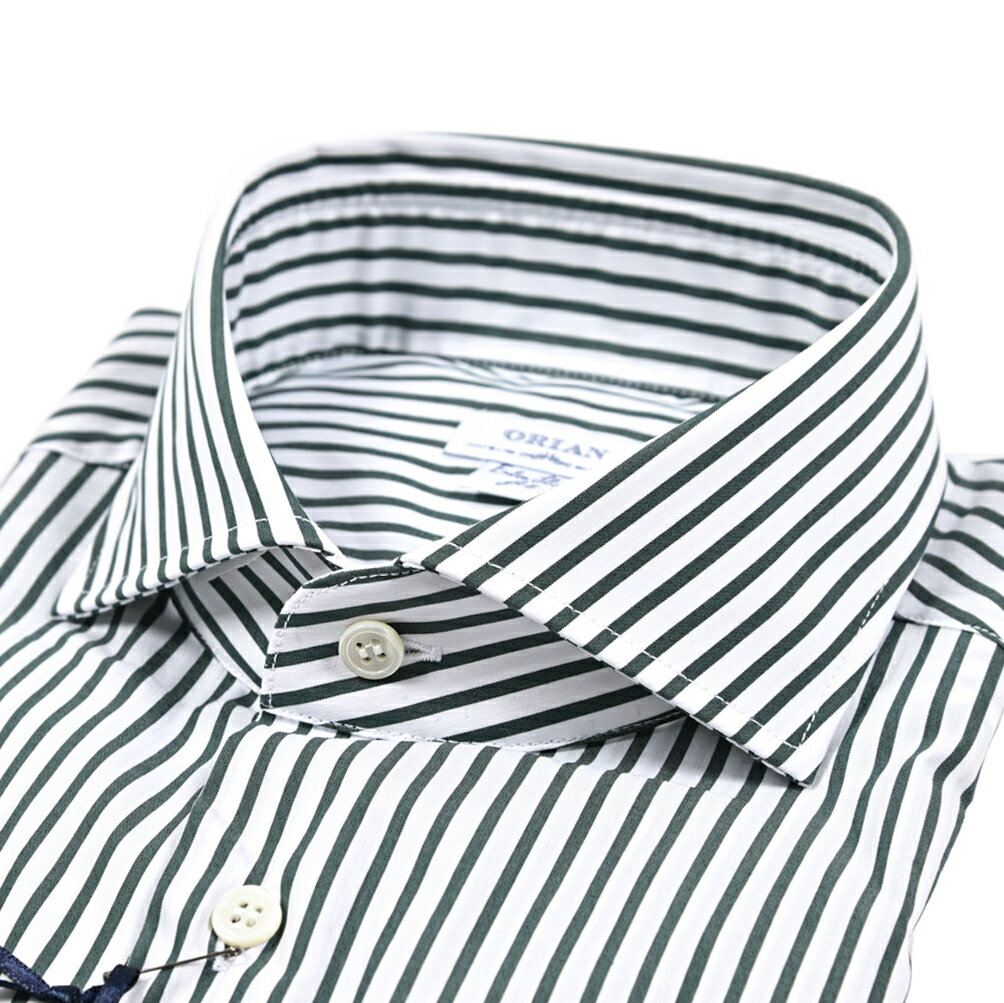 其它 - 【SALE】【半額以下】【P10倍】 オリアン ORIAN ドレスシャツ ワイシャツ ホリゾンタルカラー 長袖 メンズ Extra Slim Fit エクストラスリムフィット コットンストレッチ ストライプ グリーン イタリア MADE IN ITALY