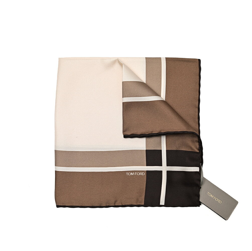 トムフォード TOM FORD ポケットチーフ メンズ シルク 100% 幾何柄 ブラウン イタリア ブランド MADE IN ITALY フォーマル パーティー 結婚式 ギフト