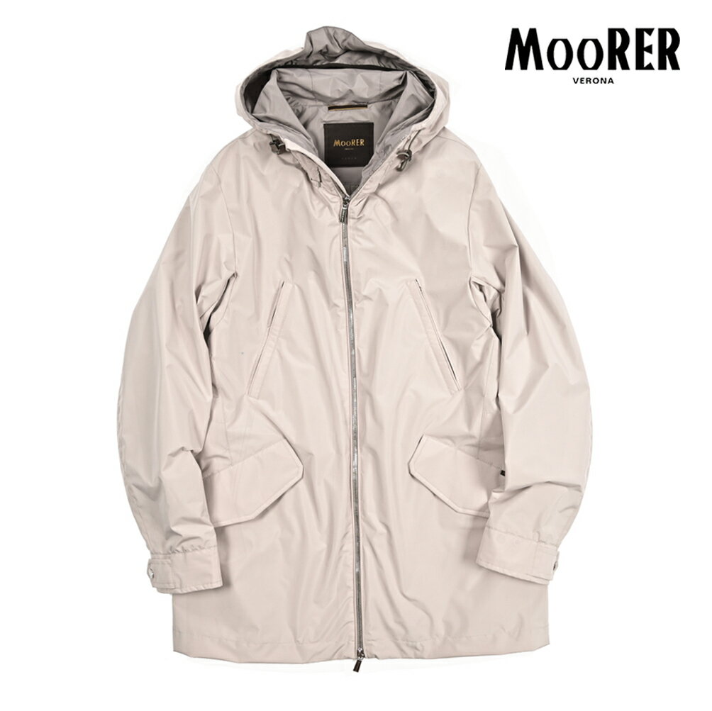Rakuten - 【スーパーSALE】【半額以下】 ムーレー MOORER ALVIN-STP フーディー ジップアップレインコート 春夏 秋 3シーズン メンズ ライトアウター ACQUA PROOF 防水透湿 ポリエステル 100% ライトベージュ イタリア ブランド MADE IN ITALY