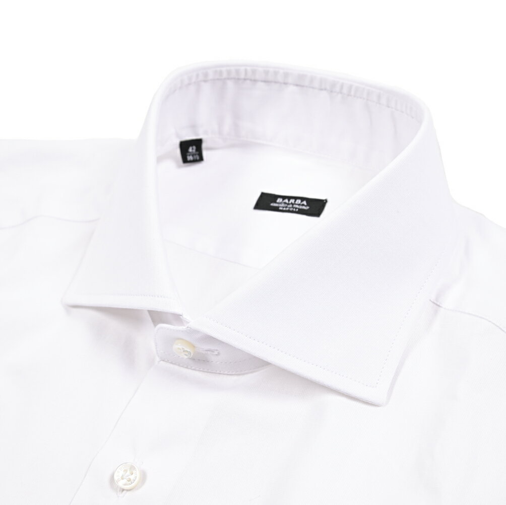 【春夏先行セール】【半額以下】 バルバ BARBA ドレスシャツ ワイシャツ ホリゾンタルカラー 長袖 メンズ cucito a mano 手縫い仕立て コットン 100% ホワイト 白 イタリア ブランド MADE IN ITALY
