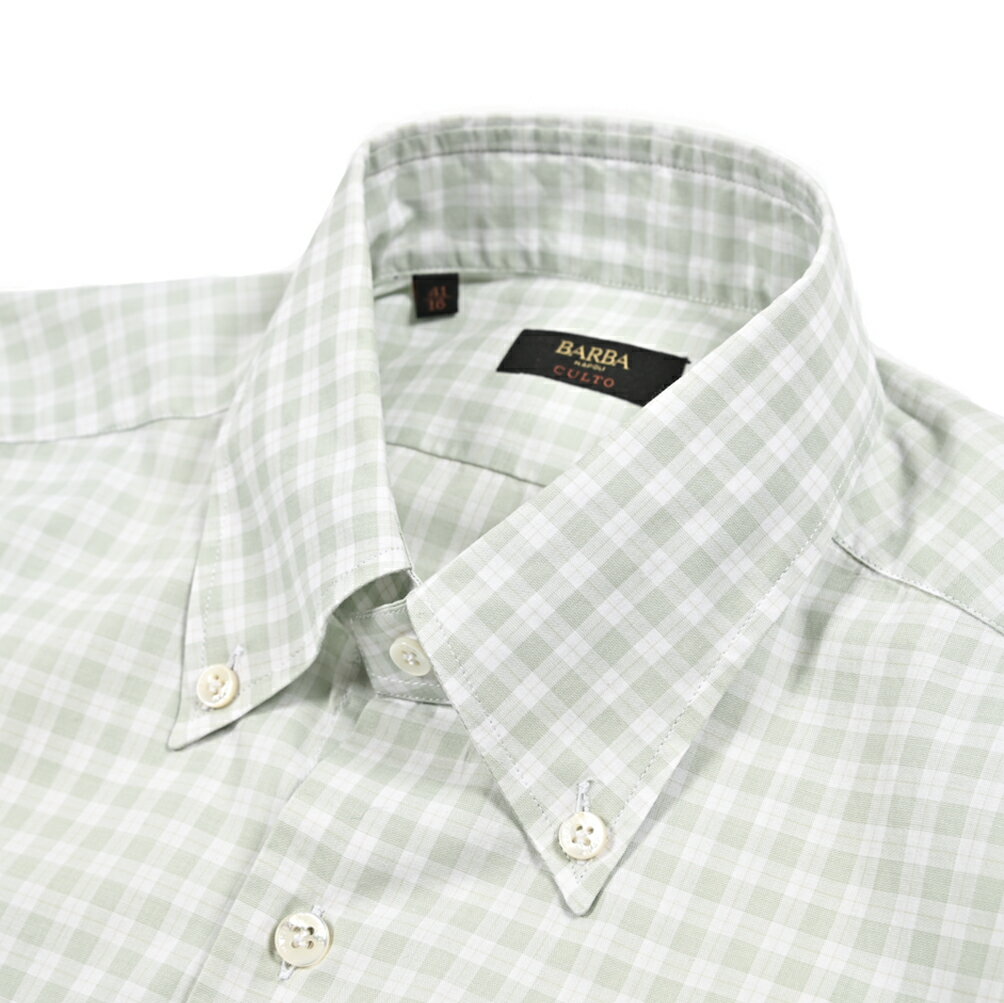 【春夏先行セール】【半額以下】 バルバ BARBA CULTO ドレスシャツ ワイシャツ ボタンダウン 長袖 メンズ コットン 100% チェック グリーン イタリア ブランド MADE IN ITALY