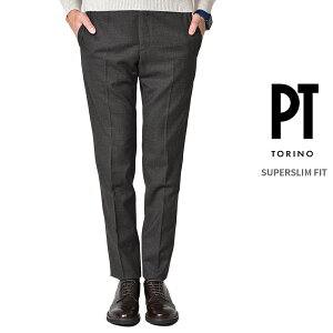 【半額以下】【ポイント10倍】 ピーティートリノ PT TORINO SUPER SLIM FIT スラックス ノータック ノープリーツ パンツ 秋冬 メンズ 高機能ウールストレッチ ウィンドペーンチェック ブラウン イタリア ブランド PT01 【当店別注モデル】