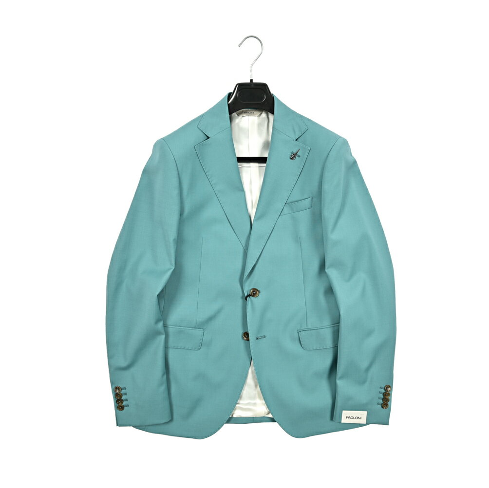 【半額以下】 パオローニ PAOLONI ARCHIVIO テーラードスーツ 2Bシングル ノッチドラペル ジャケット ノータック スラックス 春夏 秋 3シーズン メンズ ウールストレッチ エメラルドグリーン ブートニエール イタリア ブランド 3611A448