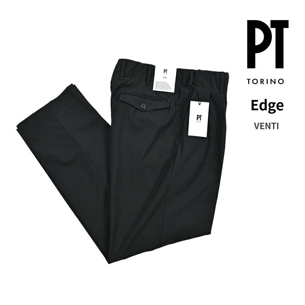 Two Tuck - 【SALE】【半額以下】 ピーティートリノ PT TORINO Edge エッジ VENTI ヴェンティ (20) スラックス ツータック 2プリーツ パンツ 春夏 メンズ ヴァージンウールストレッチ ブラック イタリア ブランド PT01