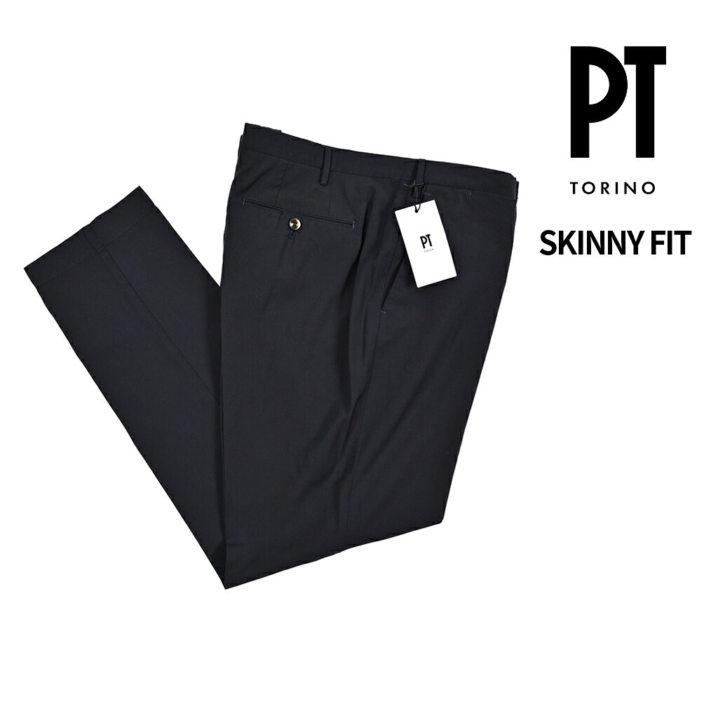 Rakuten - 【SALE】【半額以下】 ピーティートリノ PT TORINO SKINNY FIT スキニーフィット スラックス ノータック パンツ 春夏 メンズ SUPER 110'S ヴァージンウール 100% ガーメントダイ ネイビー イタリア ブランド PT01