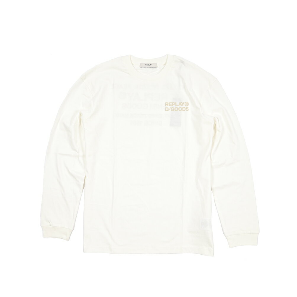 Rakuten - 【半額以下】【60％OFF】 リプレイ REPLAY 長袖 Tシャツ ロンT カットソー クルーネック 春夏 メンズ RELAX FIT リラックスフィット コットン 100% ロゴ ホワイト イタリア ブランド