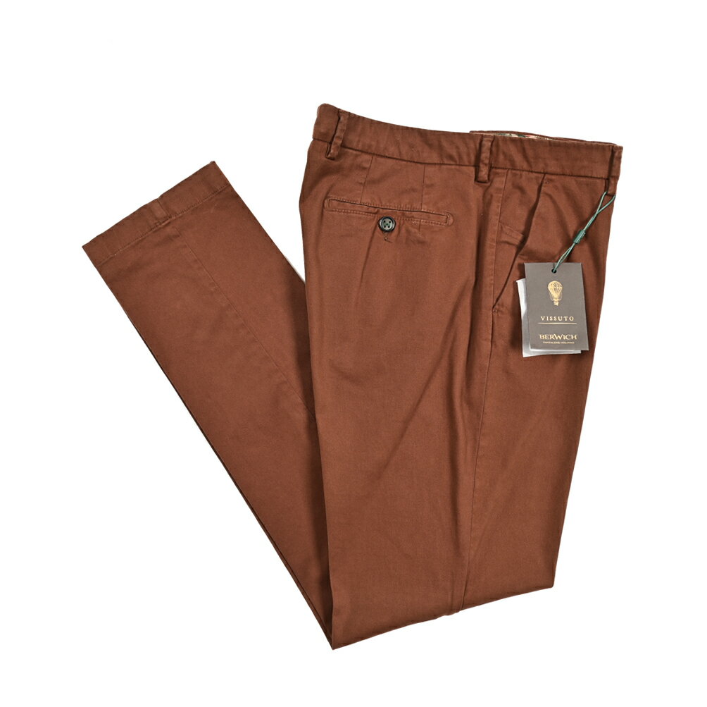 【クリアランス】【半額以下】 ベルウィッチ BERWICH MORELLO モレロ スラックス ノータック チノ パンツ ストレッチ 秋冬 メンズ コットン ブラウン イタリア ブランド MADE IN ITALY