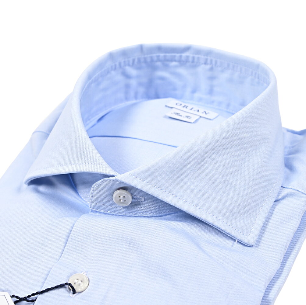 Rakuten - 【SALE】【半額以下】【P10倍】 オリアン ORIAN ドレスシャツ ワイシャツ ホリゾンタルカラー 長袖 メンズ Slim Fit スリムフィット コットン 100% ブルー イタリア ブランド