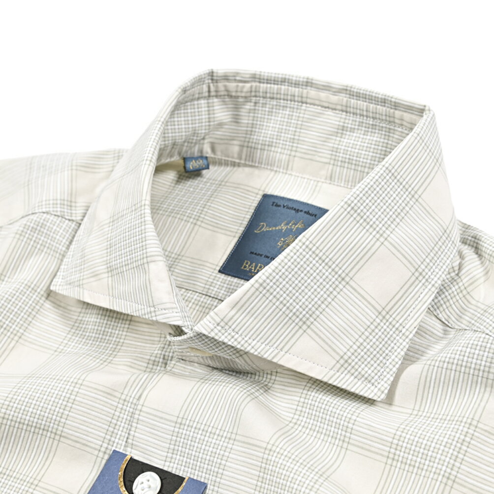 【春夏先行セール】【半額以下】 バルバ BARBA DANDYLIFE The Vintage Shirt ドレスシャツ ワイシャツ カジュアルシャツ ホリゾンタルカラー 長袖 メンズ コットン 100％ チェック グリーン イタリア ブランド MADE IN ITALY