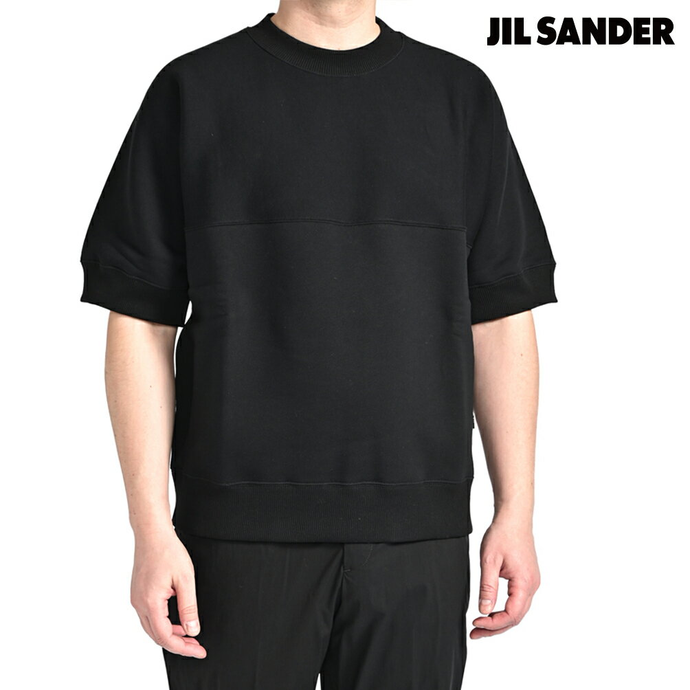Rakuten - 【P10倍】 ジルサンダー JIL SANDER 【2026年 春夏新作】 ライトコットンテリー 半袖 スウェットシャツ ドロップショルダー クルーネック 春夏 秋 3シーズン メンズ コットン 100% 裏微起毛 ブラック イタリア ブランド MADE IN ITALY