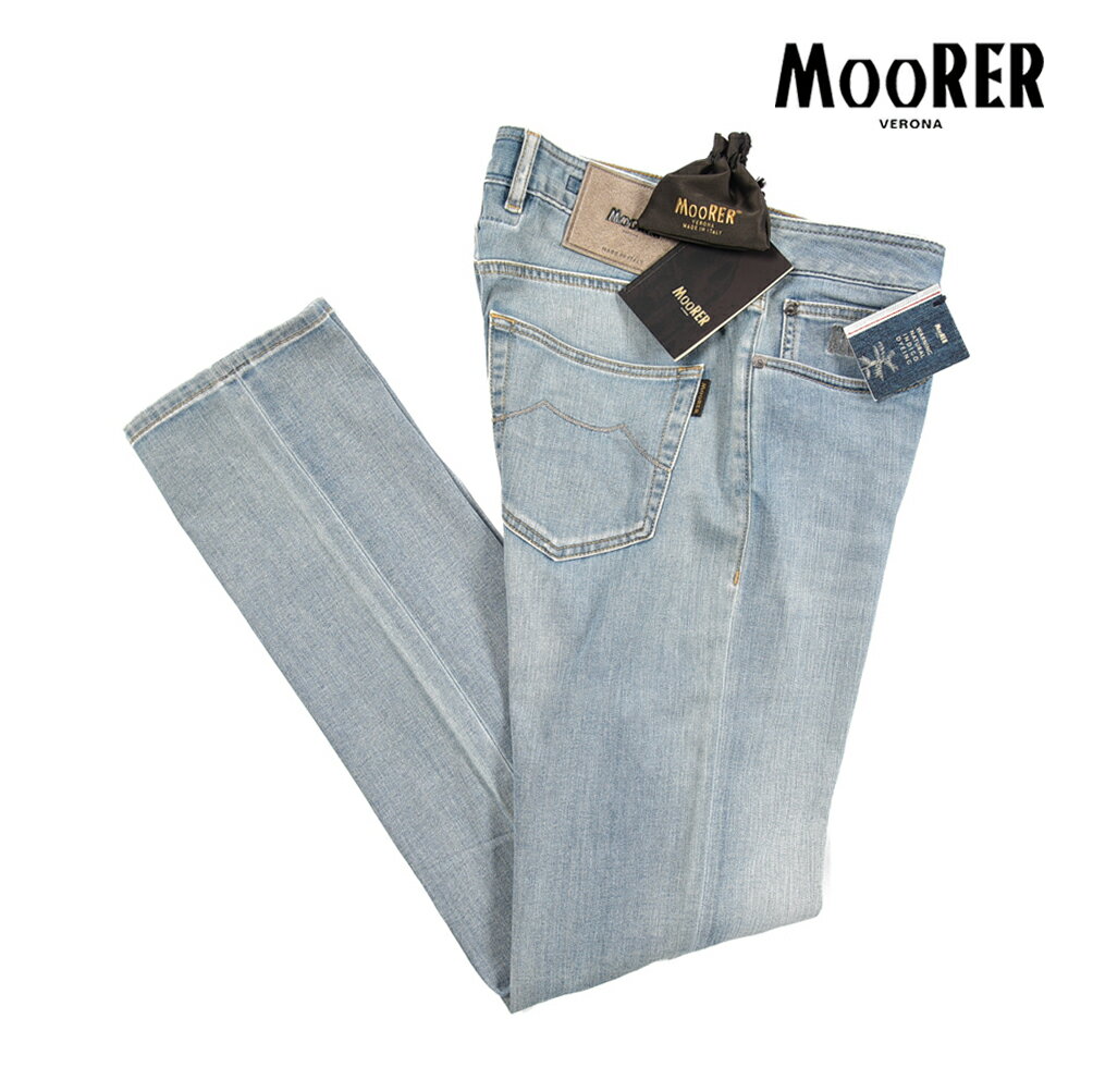 Rakuten - 【春夏先行セール】【半額以下】 ムーレー MOORER CREDI-PS705 デニムジーンズ 5ポケット パンツ メンズ スリムフィット Japanese Fabric コットンストレッチ ライトブルー イタリア ブランド MADE IN ITALY