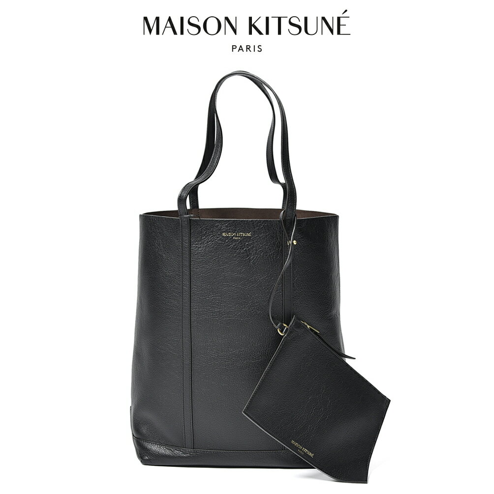 【P10倍】 メゾンキツネ MAISON KITSUNE 【2026年 春夏新作】 レザートートバッグ メンズ レディース ユニセックス レザー 100% ブラック フランス パリ ブランド